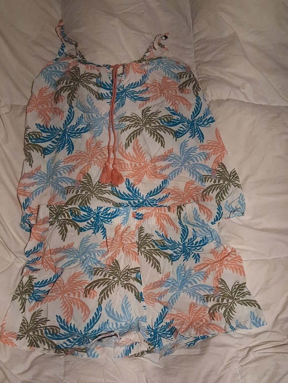Woolworths Tropical Palm Print Spaghetti Strap And Shorts Set - Coral & Blue
